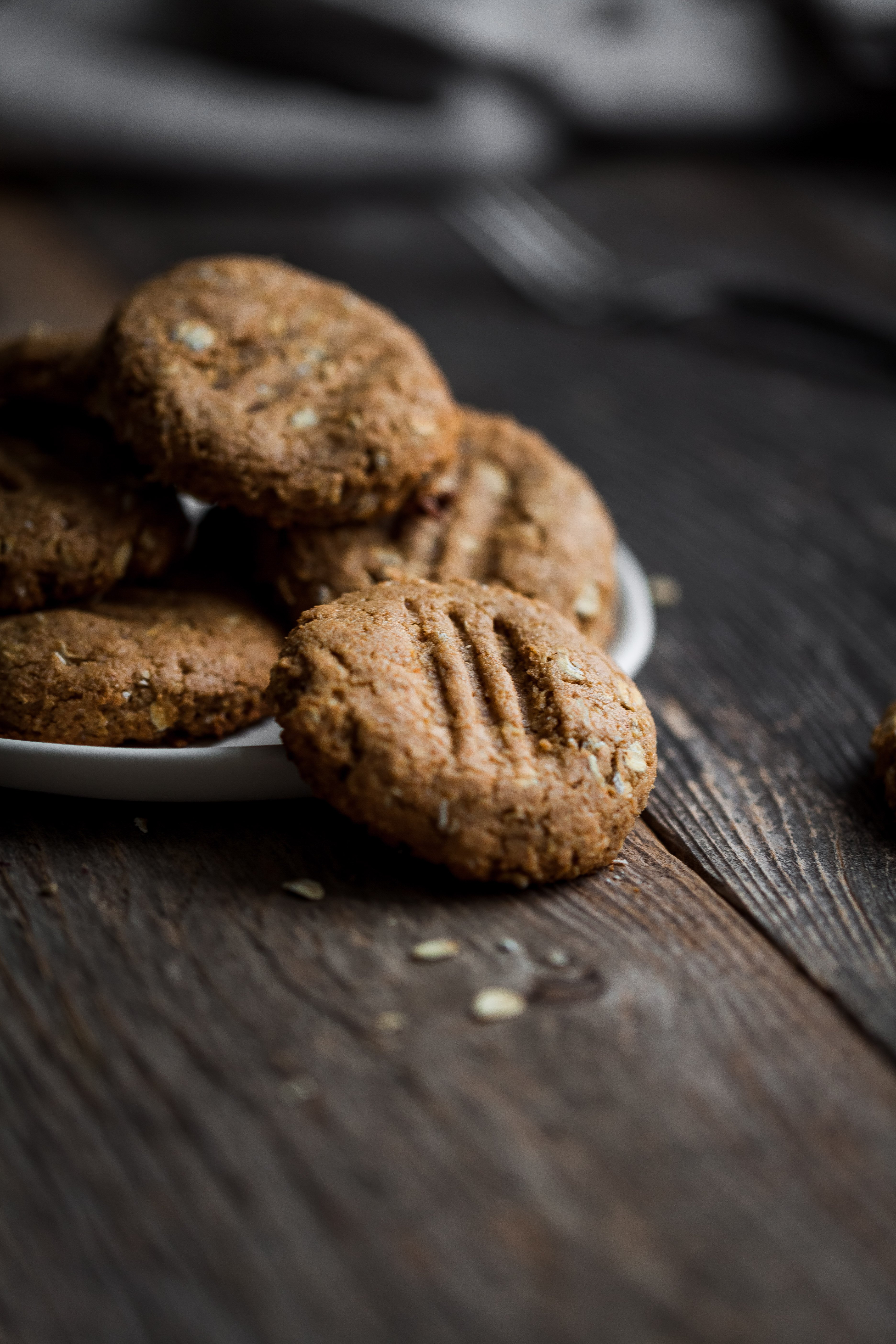 a close up image of Chewy Peanut Butter Oatmeal Cookies.