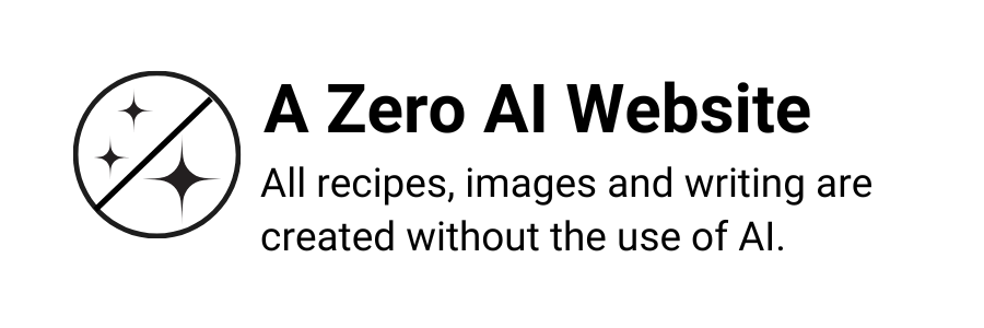 stars with a line through them with text overlay a zero AI website. All recipes, images and writing is created without the use of AI.