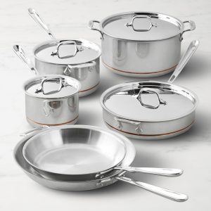 6 stainless steel all-clad pans and pots.