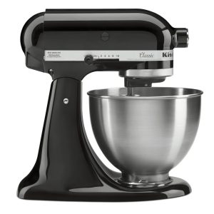 kitchenaid black stand mixer on a white background.