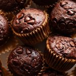 close up of chocolate zucchini muffins.