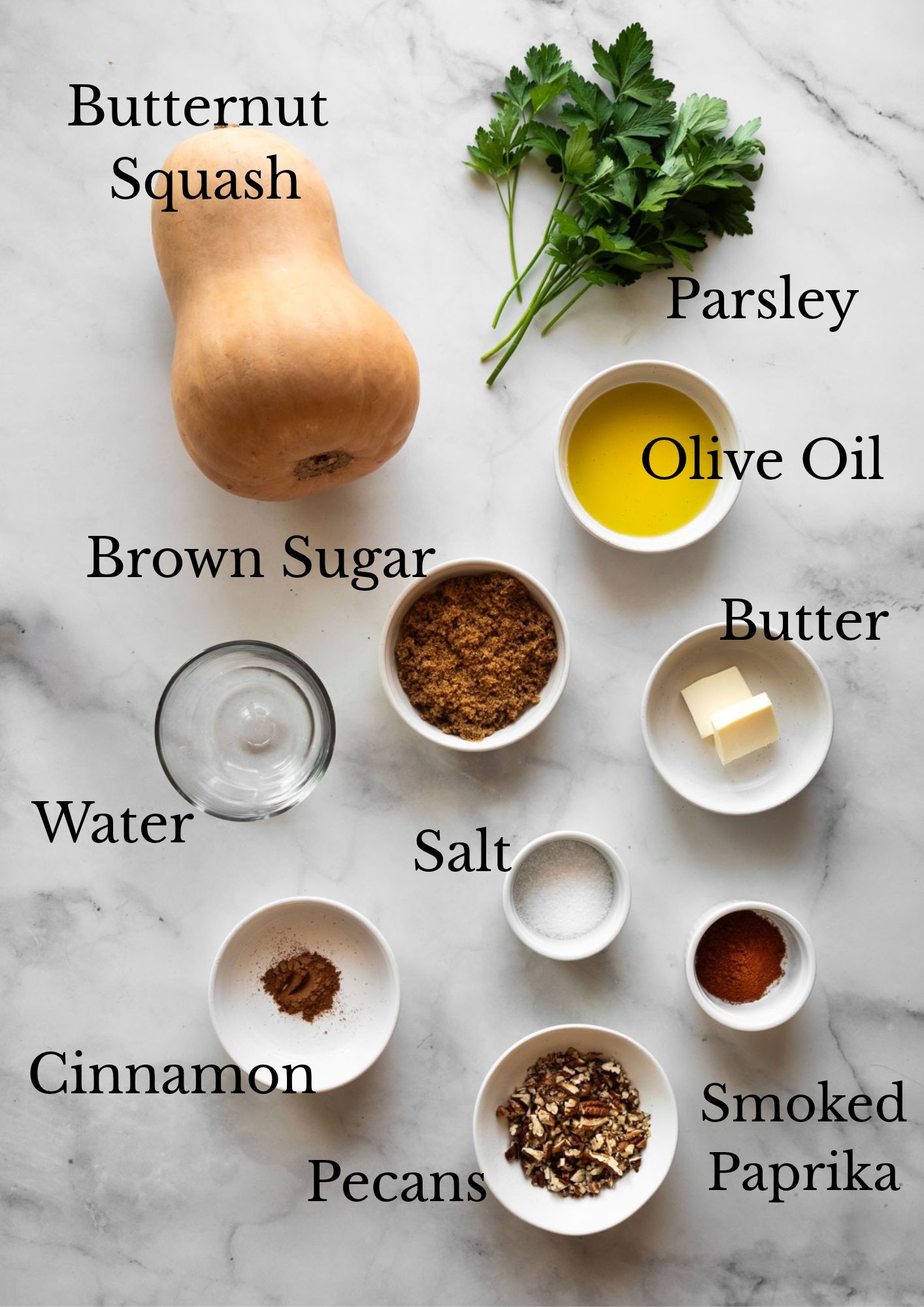 Ingredients needed to make smoky and sweet hasselback butternut squash.